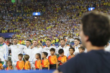 Copa America 2024 Final: Arjantin Kolombiya 'ya karşı. 14 Temmuz 2024, Miami, Florida, ABD: Arjantin ve Kolombiya arasındaki futbol maçında Arjantin Messi Miami 'deki Hard Rock stadyumunda Copa America şampiyonası finali için geçerlidir.