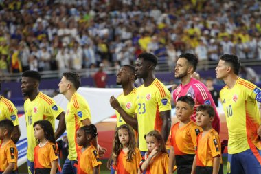 Copa America 2024 Final: Arjantin Kolombiya 'ya karşı. 14 Temmuz 2024, Miami, Florida, ABD: Arjantin ve Kolombiya arasındaki futbol maçında Arjantin Messi Miami 'deki Hard Rock stadyumunda Copa America şampiyonası finali için geçerlidir.