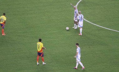 Copa America 2024 Final: Arjantin Kolombiya 'ya karşı. 14 Temmuz 2024, Miami, Florida, ABD: Arjantin ve Kolombiya arasındaki futbol maçı 2024 Copa America şampiyonası için Hard Rock Stadyumu 'nda geçerli