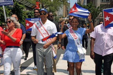 14 Temmuz 2024, New York, New York, ABD Küba Günü Geçit Töreni Manhattan 'daki 38. Cadde ve Madison Bulvarı' nda gerçekleşti. Geçit töreni Küba kültürünü müzik, dans ve diğer eğlencelerle kutluyor..