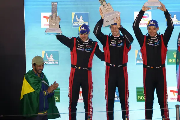 stock image SAO PAULO (SP), 07/14/2024 - The Toyota team confirmed their favoritism and won with car 8 composed of Sebastien Buemi, who finished the race, Brendon Hartley and Ryo Hirakawa, thus becoming the fifth different car to triumph in five Hypercars stages