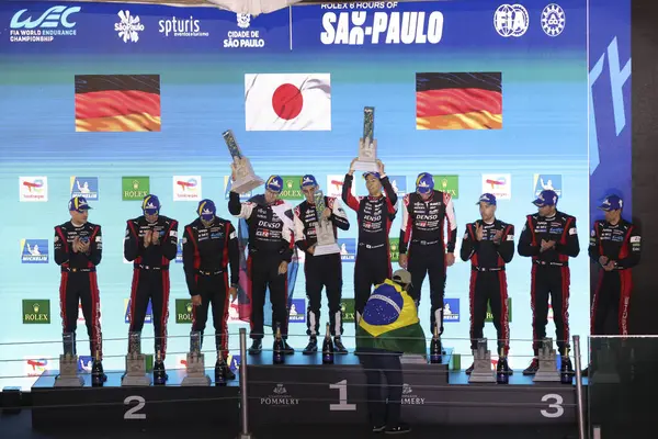 stock image SAO PAULO (SP), 07/14/2024 - The Toyota team confirmed their favoritism and won with car 8 composed of Sebastien Buemi, who finished the race, Brendon Hartley and Ryo Hirakawa, thus becoming the fifth different car to triumph in five Hypercars stages