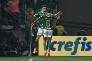 Sao Paulo (SP), 07 / 20 / 2024 - BRASILEIRO / PALMEIRAS vS CRUZEIRO - Flaco Lopez, Brezilya Şampiyonası 'nın 18. turu için geçerli olan Palmeiras ve Cruzeiro arasındaki maçta 20 Temmuz 2024 gecesi golünü kutluyor..