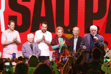 SAO PAULO (SP), 07/20/2024 - POLITICA-SP - President Lula, Fernando Haddad, Luiza Erundina, Guilherme Boulos and Marta and during the launch of Guilherme Boulos' candidacy for Mayor of Sao Paulo, this Saturday (20), at city of Sao Paulo, Brazil. clipart