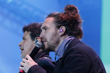 SAO PAULO (SP), Brazil 07/20/2024 - Singer Vitor Kley with his show inaugurates the main stage of Arena Parque Time Brasil, this Saturday (20), at the Fan Fest of the Paris Olympic Games , held in the city of Sao Paulo clipart