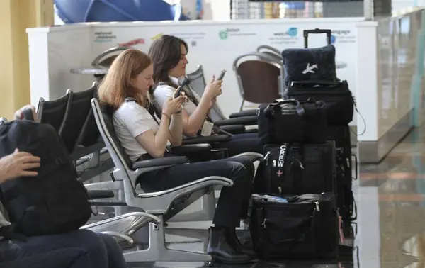 stock image Cyber Blackout at Major Airports-Ronaldo Reagan Washington National AirPort. July 19, 2024, Arlington, Virginia, USA: A cyber blackout is causing flight delays, impacting banking and communications services globally on Friday (19).