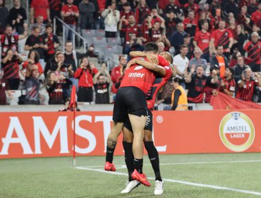 Curitiba (PR), 07 / 25 / 2024 - Athletco Pr 'den Gozalo Mastriani play-off' ların rövanşında Athletico Paranaense ile Cerro Porteo arasında oynanan karşılaşmada golünü kutluyor..