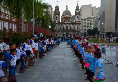 RIO DE JANEIRO (RJ), 07/25/2024 - Lighting ceremony of the Rio 2016 Olympic Pyre, which takes place in Candelaria in the Central region of Rio de Janeiro. With the presence of students from the municipal network, celebrities.  clipart