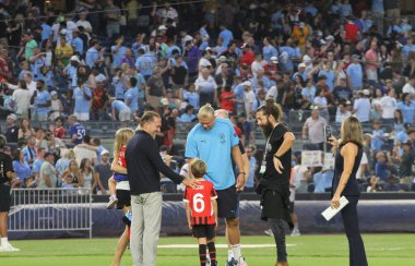 Manchester City ve Milan Friendly. 27 Temmuz 2024, New York, ABD: Manchester City 'den Erling Haaland İngiltere' nin Manchester City ile İtalya 'nın AC Milan takımı arasında 27 Temmuz Cumartesi günü Yankee Stadyumu' nda oynanması beklenen uluslararası futbol karşılaşmasında