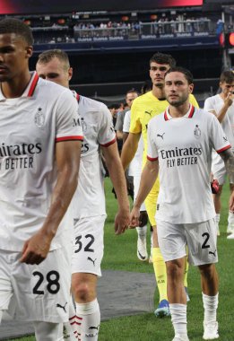 Manchester City ve Milan Friendly. 27 Temmuz 2024, New York, ABD: İngiltere 'nin Manchester City ile İtalya' nın AC Milan stadyumunda 27 Temmuz Cumartesi günü oynanması beklenen uluslararası futbol müsabakasında AC Milan 'dan Thiaw Malick 