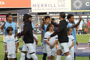 Manchester City ve Milan Friendly. 27 Temmuz 2024, New York, ABD: İngiltere 'nin Manchester City ile İtalya' nın AC Milan takımları arasında 27 Temmuz Cumartesi günü New York Yankee Stadyumu 'nda oynanması beklenen uluslararası futbol müsabakası. 