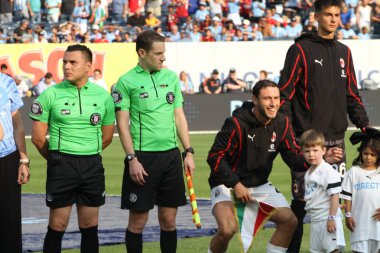 Manchester City ve Milan Friendly. 27 Temmuz 2024, New York, ABD: İngiltere 'nin Manchester City ile İtalya' nın AC Milan takımları arasında 27 Temmuz Cumartesi günü New York Yankee Stadyumu 'nda oynanması beklenen uluslararası futbol müsabakası. 