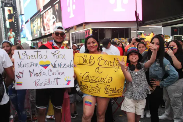 stock image Venezuelans Protest For Freedom and Free Elections at Times Square-New York. July 28, 2024, New York, USA