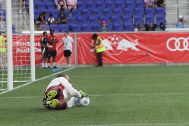 Red Bull Leipzig, Aston Villa Friendly 'e karşı. 31 Temmuz 2024, Harrison, New Jersey: Aston Villa Oyuncuları, Red Bull Leipzig ile Aston Villa arasında oynanan futbol karşılaşması öncesinde 31 Temmuz Çarşamba günü Harrison, New Jersey 'deki Red Bull Arena' da ısındı.. 