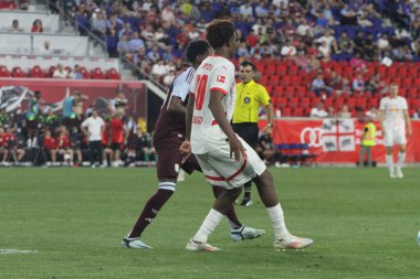 Red Bull Leipzig, Aston Villa Friendly 'e karşı. 31 Temmuz 2024, Harrison, New Jersey: Leipzig 'li Quediaogo (# 20) Red Bull Leipzig ile Aston Villa arasında 31 Temmuz Çarşamba günü Harrison, New Jersey' deki Red Bull Arena 'da oynanan dostluk maçı sırasında. 