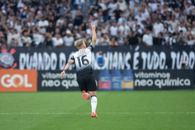 Sao Paulo (SP), Brezilya 08 / 04 / 2024 - Pedro Henrique, 2024 Brezilya Şampiyonası 'nın 21. turu için geçerli olan Corinthians ve Juventude arasındaki maçta golünü kutluyor