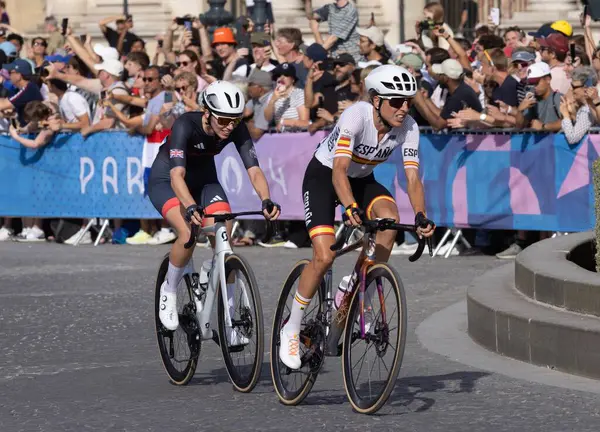 stock image U.S. cyclist Kristen Faulkner wins Gold at Women's Road Race in Olympic Games Paris 2024. August 4, 2024, Paris, France: The Olympic Games Paris 2024 women's road cycling race was won by U.S. cyclist Kristen Faulkner