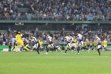 CURITIBA (PR) Brazil 07 / 08 / 2024 Corinthians oyuncuları Gremio ve Corinthians arasında oynanan Copa do Brasil 2024 turu için geçerli olan maçta penaltıların ardından zaferi kutladılar