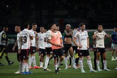 Sao Paulo (SP), Brezilya 07 / 08 / 2024 - Flamengo oyuncuları, Copa do Brasil 2024 'ün ikinci ayağı için geçerli olan Palmeiras ve Flamengo arasındaki maçtan sonra sınıflandırmayı kutladılar