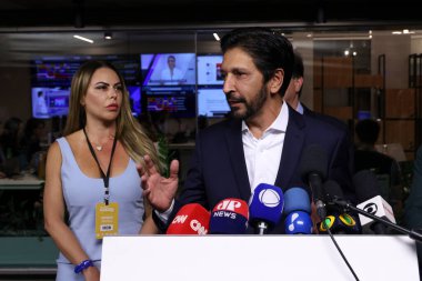 Sao Paulo (SP), Brezilya 08 / 08 / 2024 Başkent Sao Paulo belediye başkanı adayı Ricardo Nunes (MDB), Bando Müzakeresi 'ne geldi. 