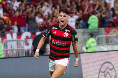  Rio de Janeiro (RJ), Brazil 08/15/2024 - Player Luiz Araujo celebrates his goal, during the match between Flamengo and Bolivar, valid for the round of 16 of the 2024 Copa Libertadores da America clipart