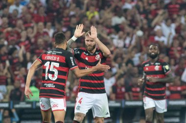 Rio de Janeiro (RJ), Brezilya 08 / 15 / 2024 - Oyuncu Leo Pereira, Flamengo ve Bolivar arasında oynanan ve 2024 Copa Libertadores da America 'nın 16.