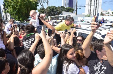 NATAL (RN), Brazil 08/15/2024 - Former president Jair Messias Bolsonaro arrives in the city of Natal to fulfill his political agenda. The former president started the day with an interview on 96 FM and participated in events  clipart