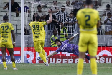 Fortaleza (CE), Brezilya 08 / 17 / 2024 - Oyuncu Leo Gamalho, Ceara (CE) ile Mirassol (SP) arasındaki maçta Mirassol 'un 2024 Brezilya Şampiyonası' nın 21. turu için geçerli olan ikinci golünü kutluyor.