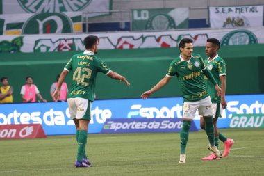 Sao Paulo (SP), Brezilya 08 / 18 / 2024 - Player Lopez Brezilya Şampiyonası 'nın 23. turunda geçerli olan Palmeiras ve Sao Paulo arasındaki maçta ikinci golünü attı ve kutladı.