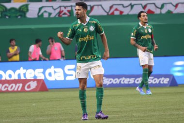 Sao Paulo (SP), Brezilya 08 / 18 / 2024 - Player Lopez Brezilya Şampiyonası 'nın 23. turunda geçerli olan Palmeiras ve Sao Paulo arasındaki maçta ikinci golünü attı ve kutladı.