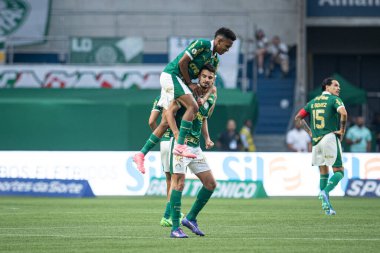 Sao Paulo (SP), Brezilya 08 / 18 / 2024 - Flaco Lopez, Brezilya Şampiyonası 'nın 23. turunda geçerli olan Palmeiras ve Sao Paulo arasındaki maçta ilk golünü kutladı