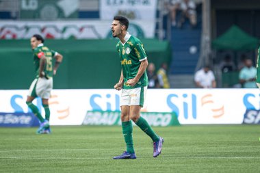 Sao Paulo (SP), Brezilya 08 / 18 / 2024 - Flaco Lopez, Brezilya Şampiyonası 'nın 23. turunda geçerli olan Palmeiras ve Sao Paulo arasındaki maçta ilk golünü kutladı