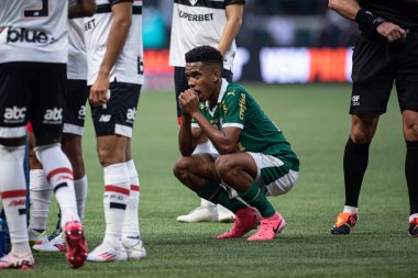 Sao Paulo (SP), Brezilya 08 / 18 / 2024 - Estevao, Brezilya Şampiyonası 'nın 23. turu için geçerli olan Palmeiras ve Sao Paulo arasındaki maçta, 18 Ağustos 2024 Pazar günü Allianz Parque' da