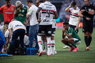 Sao Paulo (SP), Brezilya 08 / 18 / 2024 - Estevao, Brezilya Şampiyonası 'nın 23. turu için geçerli olan Palmeiras ve Sao Paulo arasındaki maçta, 18 Ağustos 2024 Pazar günü Allianz Parque' da