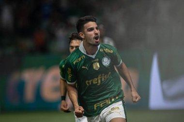 Sao Paulo (SP), Brezilya 08 / 18 / 2024 - Flaco Lopez, Brezilya Şampiyonası 'nın 23. turunda geçerli olan Palmeiras ve Sao Paulo arasındaki maçta ilk golünü kutladı