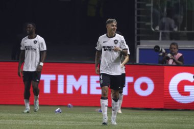 Sao Paulo (SP), Brazil 08/21/2024 - Botafogo player Savarino scores and celebrates his goal in a match between Palmeiras and Botafogo, valid for the second leg of the round of 16 of the Copa Conmebol Libertadores clipart