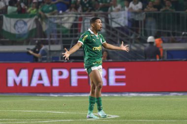 Sao Paulo (SP), Brezilya 08 / 21 / 2024 - Palmeiras oyuncusu Rony Palmeiras ve Botafogo arasında oynanan karşılaşmada golünü attı ve Copa Conmebol Libertadores 'in 16 raundunun ikinci ayağı için geçerli olan golünü kutladı