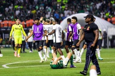 Sao Paulo (SP), Brezilya 08 / 21 / 2024 - Palmeiras oyuncuları, Copa Conmebol Libertadores 'in 16 raundunun ikinci ayağı için geçerli olan Palmeiras ve Botafogo arasındaki maçta mağlubiyet yasını tutuyorlar