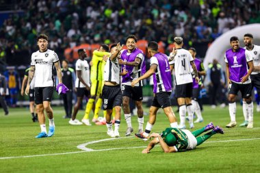 Sao Paulo (SP), Brezilya 08 / 21 / 2024 - Palmeiras oyuncuları, Copa Conmebol Libertadores 'in 16 raundunun ikinci ayağı için geçerli olan Palmeiras ve Botafogo arasındaki maçta mağlubiyet yasını tutuyorlar