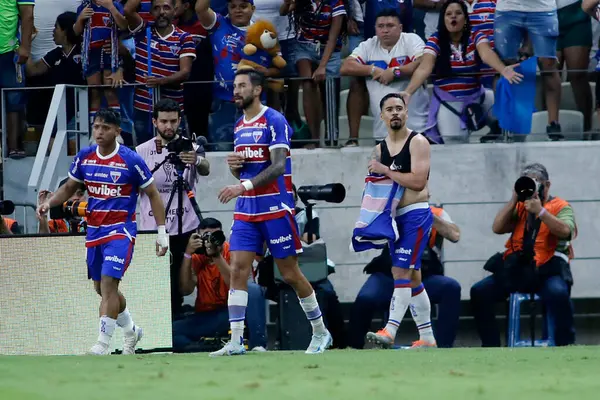 stock image FORTALEZA (CE), Brazil 08/21/2024 - Player Yago Pikachu scores and celebrates his goal during the match between Fortaleza and Rosario Central, valid for the Round of 16 of Conmebol Sudamericana 2024