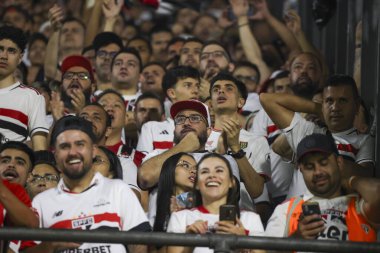 Sao Paulo (SP), Brezilya 08 / 22 / 2024 - Sao Paulo taraftarları Sao Paulo ve Nacional arasında oynanan ve Conmebol Libertadores Kupası 'nın 16.