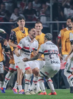 Sao Paulo (SP), Brezilya 08 / 22 / 2024 - Sao Paulo 'lu Calleri, Sao Paulo ile Nacional arasında oynanan ve Conmebol Libertadores Kupası' nın 16 'ncı turu için geçerli olan maçta golünü kutluyor