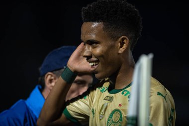 Campinas (SP), Brezilya 08 / 24 / 2024 - Estevao, Brezilya Futbol Şampiyonası 'nın 24. turu için geçerli olan Palmeiras ve Cuiaba arasındaki maçtaki golünü kutluyor