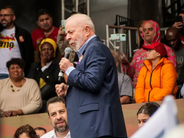 stock image SAO PAULO (SP), Brazil 08/24/2024 - President Luiz Inacio Lula da Silva was present with the candidate for Mayor of Sao Paulo, Guilherme Boulos during his first campaign rally on the morning of this Saturday (24) 