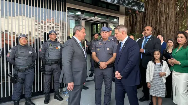 Stock image SAO PAULO (SP) Brazil 08/29/2024 - The Governor of the city of Sao Paulo, Tarcisio de Freitas, accompanied by Guilherme Derrite, Secretary of Public Security for the city of Sao Paulo, inaugurated a new PM Base 