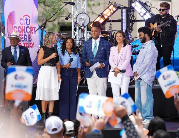 stock image Khalid Performs Live on Today Show at Rockefeller Plaza. August 30, 2024, New York, USA. This morning, Khalid lit up Rockefeller Plaza for the Citi Concert Series on the Today show.   Khalid is an American singer and songwriter