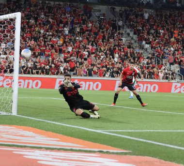 CURITIBA (PR), Brazil 09 / 01 / 2024 Kaleci Mycael, Ligga Arena 'da düzenlenen Brezilya Şampiyonası Serisi A' nın 25. turu için geçerli olan Athletico ve Palmeiras arasındaki maçta 