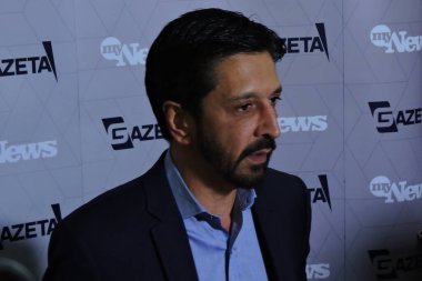 Sao Paulo (SP), Brezilya 09 / 01 / 2024 - Sao Paulo belediye başkanı adayı Ricardo Nunes, TV Gazeta ve Canal MyNews tarafından Avenida Paulista 'daki Gazeta genel merkezinde düzenlenen tartışmaya katıldı. 