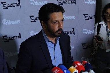 Sao Paulo (SP), Brezilya 09 / 01 / 2024 - Sao Paulo belediye başkanı adayı Ricardo Nunes, TV Gazeta ve Canal MyNews tarafından Avenida Paulista 'daki Gazeta genel merkezinde düzenlenen tartışmaya katıldı. 