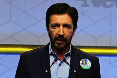 Sao Paulo (SP), Brezilya 09 / 01 / 2024 - TV Gazeta ve Canal MyNews tarafından Avenida Paulista 'daki TV Gazeta genel merkezinde düzenlenen bir tartışma sonrasında, Sao Paulo Ricardo Nunes belediye başkanlığı adayı